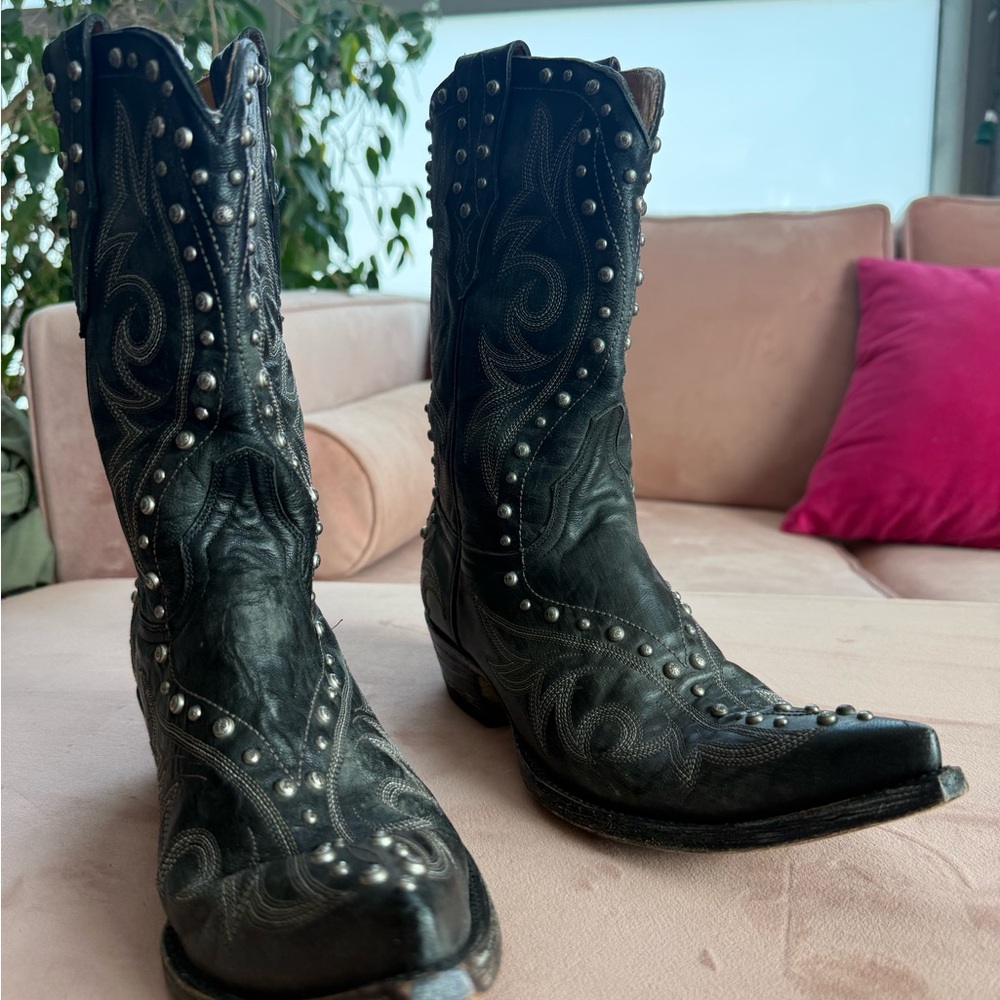 Old Gringo Black Studded Leather Western Ankle Boots